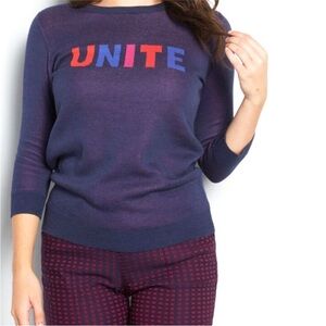 Modcloth Navy Sweater with Colorful 'UNITE' Design